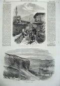Old Antique Print Bridge Broussa People 1855 Lake Ruins Inkerman Mountain 19th