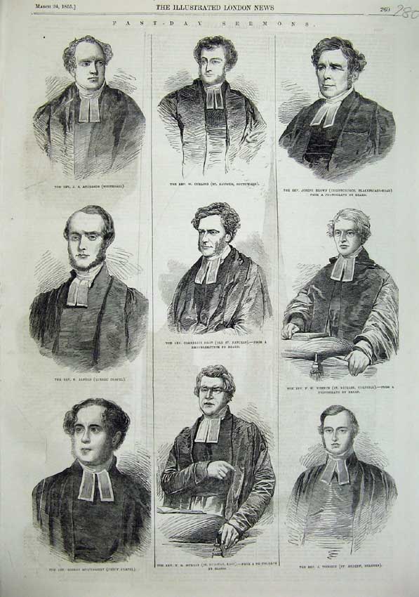 Original Old Antique Print 1855 Rev. Toogood Alford Anderson Curling Brown Men