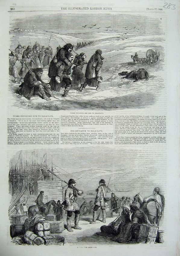 Old Antique Print 1855 Turkish Men Sick Balaclava War Army Horses Ships 19th