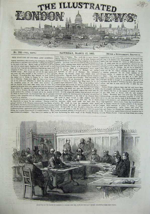 Original Old Antique Print 1855 House Commons Committee Sebastopol War Men 19th