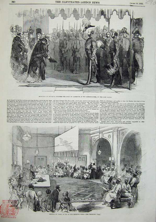 Original Old Antique Print 1855 Duke Cambridge Mansion-House Lord Mayor Surat