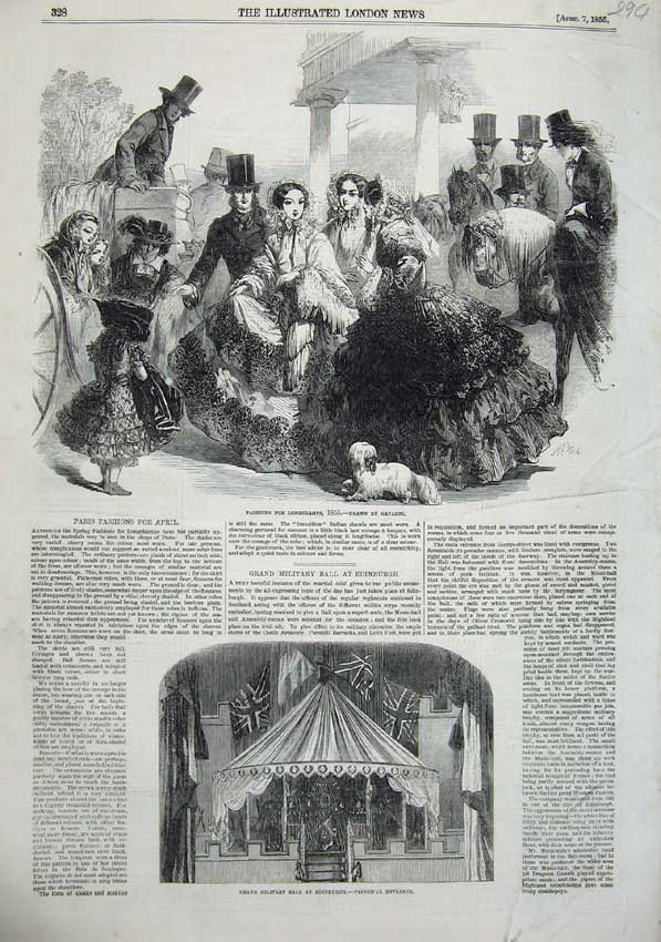 Old Antique Print Fashion Longchamps 1855 Grand Military Ball Edinburgh 19th