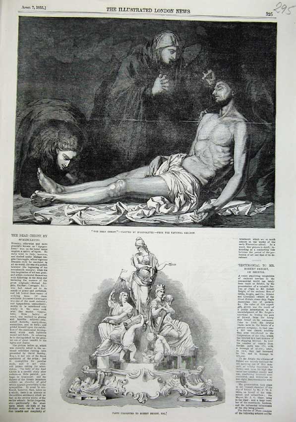 Old Antique Print Plate Robert Bright Statue 1855 Dead Christ Spagnoletto 19th