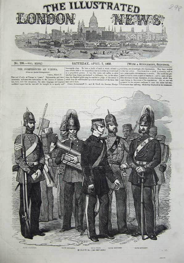 Old Antique Print 1855 Army Militia Middlesex Wilts Artillery Uniform War 19th