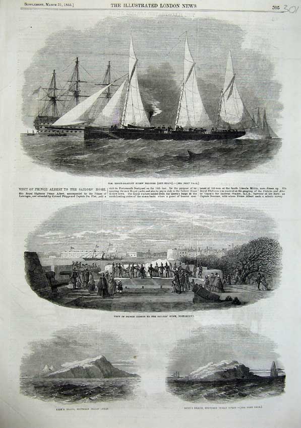 Original Old Antique Print 1855 Grey'S Island Indian Ocean Dunn'S Ship Tenders
