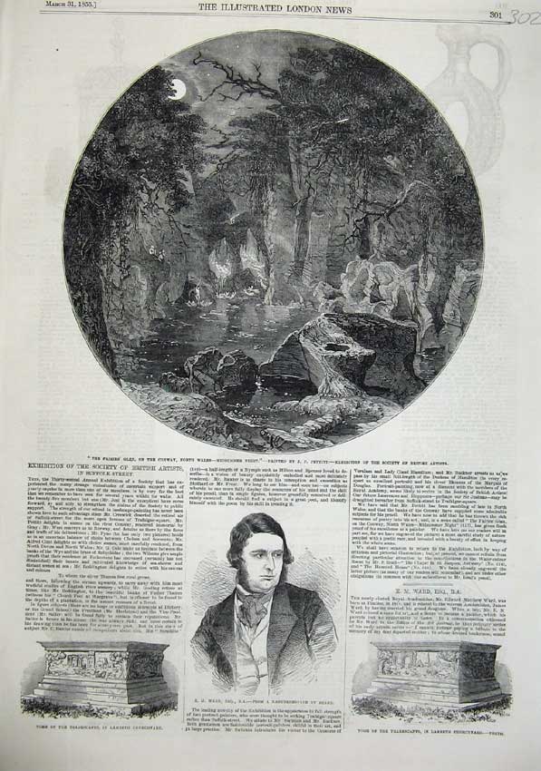 Old Antique Print 1855 Fairies Glen Conway Tomb Tradescants Lambeth Ward 19th