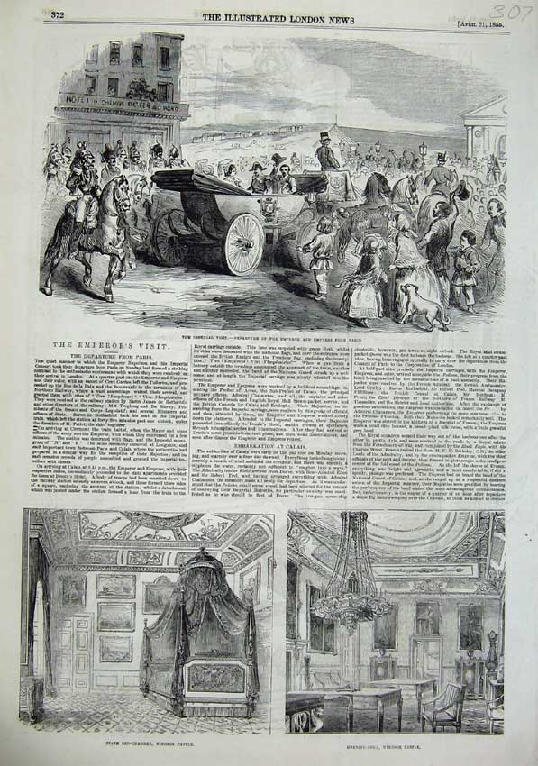 Original Old Antique Print 1855 Bed-Chamber Windsor Castle Morning-Room Paris