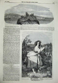 Original Old Antique Print 1855 Kaliakra Castle Kavarna Bay Village Stile Girl