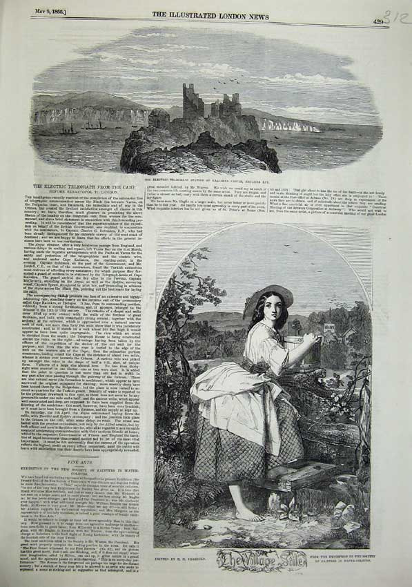 Original Old Antique Print 1855 Kaliakra Castle Kavarna Bay Village Stile Girl