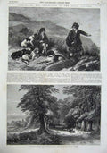Original Old Antique Print 1855 Avenue Hatfield Park Fine Art Scottish Men Dogs