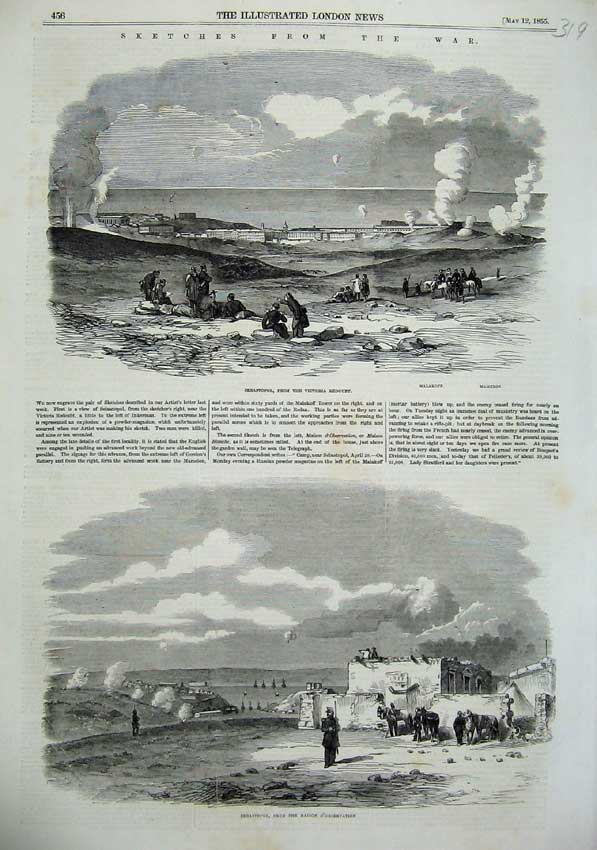 Old Antique Print 1855 War Sebastopol Victoria Redoubt Maison Observation 19th