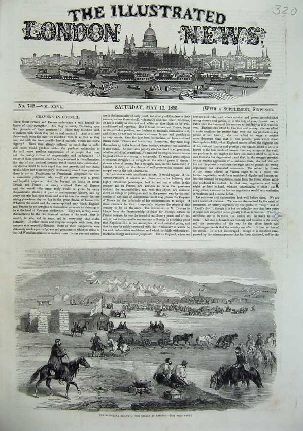 Original Old Antique Print 1855 Balaclava Railway Bazaar Kadikoi War Army Camp
