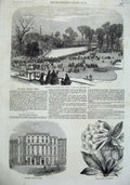 Old Antique Print 1855 Gore-House Kensington Hotel Munsch Vienna Flower 19th