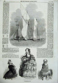 Old Antique Print Paris Fashion 1855 Thames Yacht-Club Phantom Marina Sea 19th