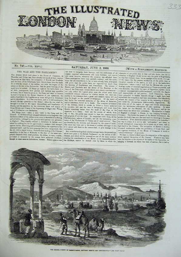 Original Old Antique Print 1855 Crimea Town Karasu-Bazar Kertch Simpheropol War