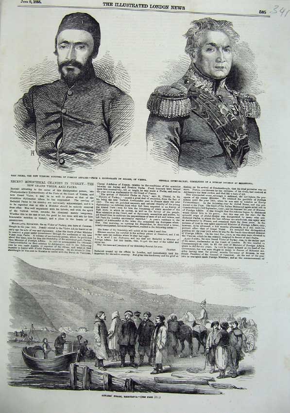 Original Old Antique Print 1855 Aali Pacha Army Osten-Sacken Sutler'S Balaclava