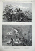 Original Old Antique Print Fine Art 1855 Beacon Moonlight River Bridge Jenkins