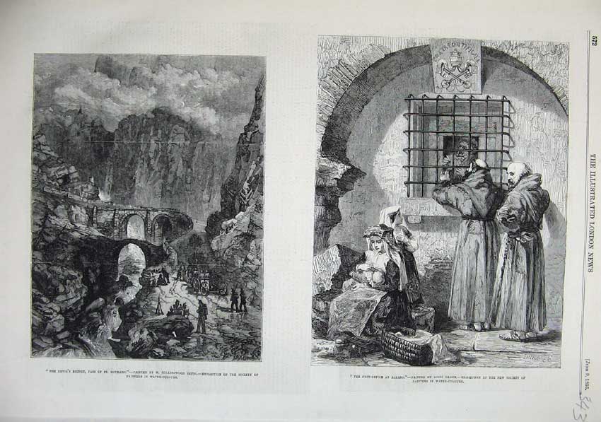 Old Antique Print 1855 Devil'S Bridge St Gothard Post Office Albano Art 19th