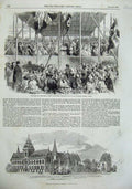 Original Old Antique Print 1855 University Museum Oxford Earl Derby Foundation