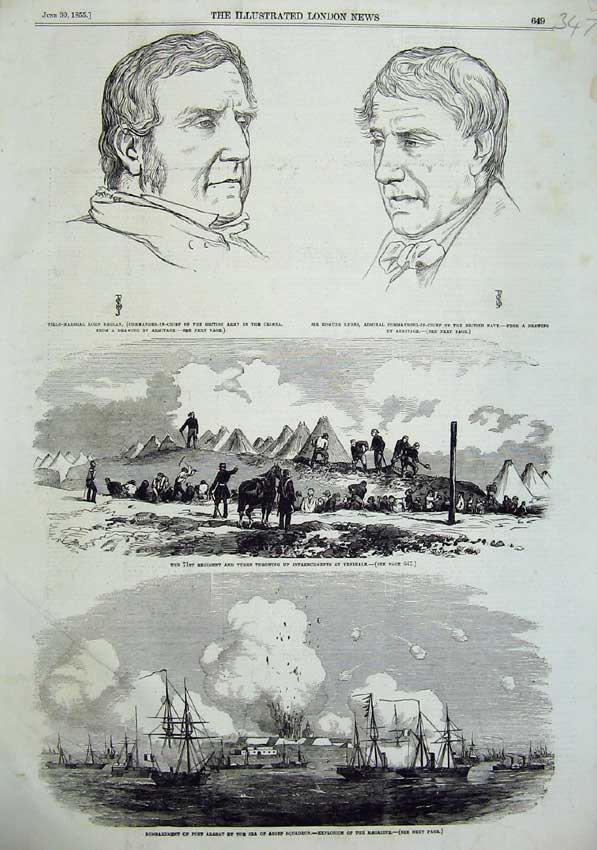 Old Antique Print 1855 Fort Arabat Azoff Ship Turks Yenikale Raglan Lyons 19th