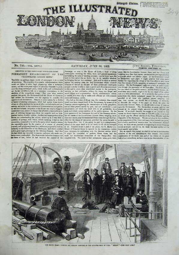 Old Antique Print 1855 Baltic Ship Fleet Officers Army H.M.S Merlin War 19th