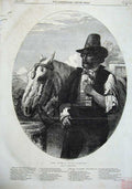 Old Antique Print Fine Art 1855 Roman Wine-Carrier Man Pipe Horse Thomas 19th