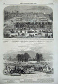 Original Old Antique Print 1855 Royal Sledge-Drive Hyde-Park London Ice Thames
