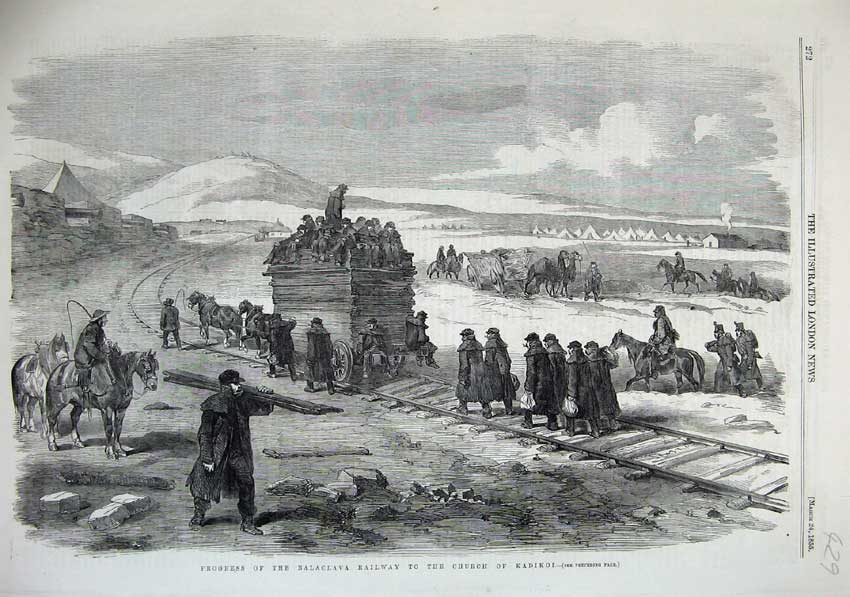Old Antique Print 1855 Balaclava Railway Church Kadikoi War Horses Camels 19th