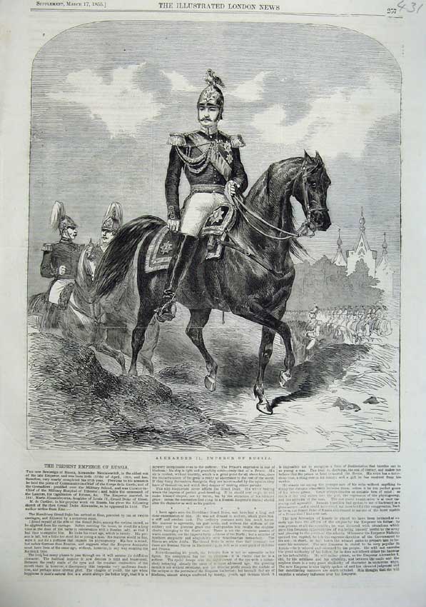 Old Antique Print 1855 Alexander Emperor Russia War Army Horses Fine Art 19th
