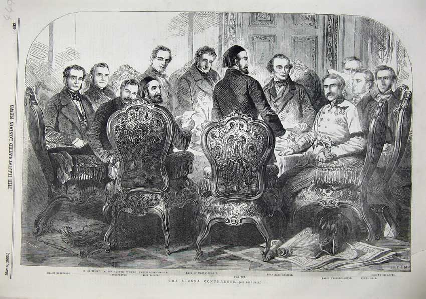 Old Antique Print 1855 Fine Art Vienna Conference Russell Meysenbug Men 19th