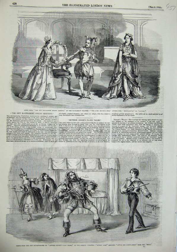 Old Antique Print 1855 Haymarket Spring Meeting Theatre Mother Goose Jack 19th