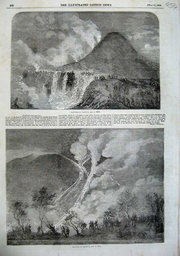 Original Old Antique Print 1855 Eruption Vesuvius Volcano Mountain Fine Art