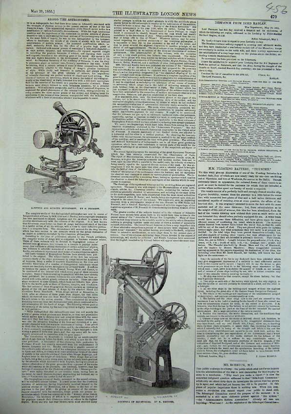 Old Antique Print 1855 Astronomy Altitude Instrument Equatoreal Azimuth 19th