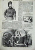 Old Antique Print 1855 Palace Bey Tunis Mohammed Pasha Monument Sir Beach 19th