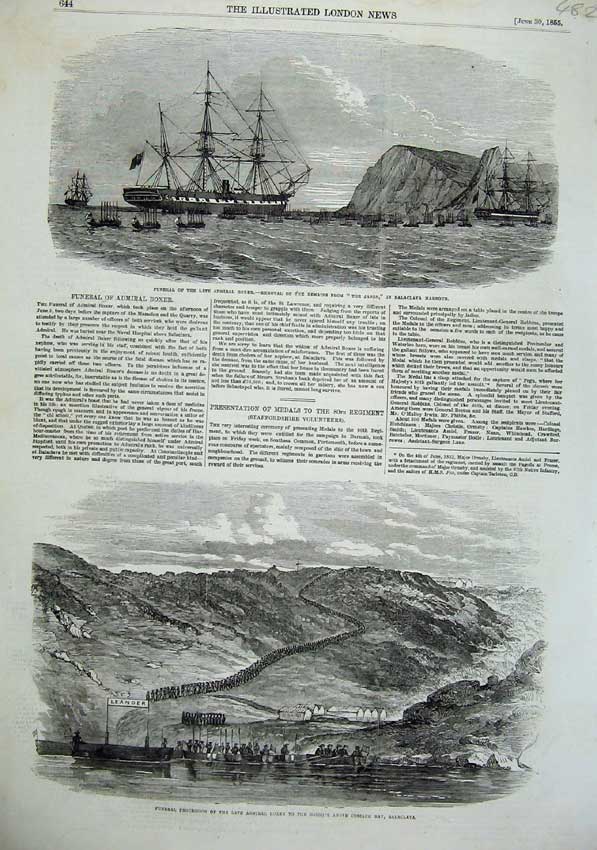 Old Antique Print 1855 Funeral Admiral Boxer Jason Ship Balaclava Cossack 19th