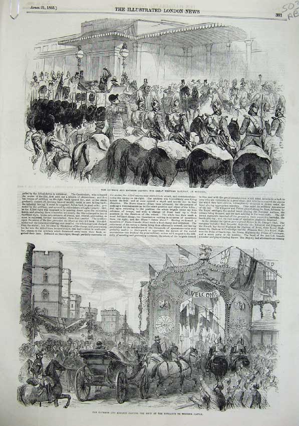 Antique Print *0178 1855 Windsor Emperor Arch Castle Arms Railway Station 18th
