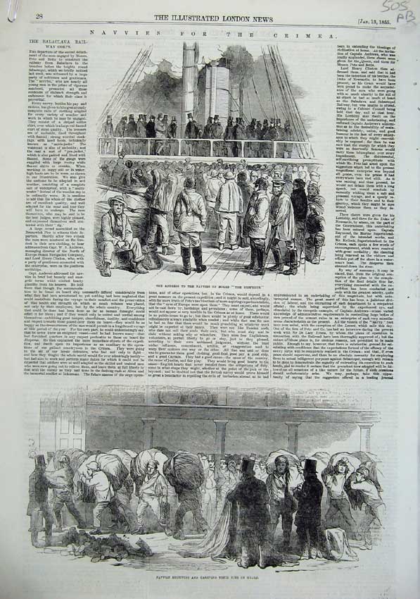 Antique Old Print *0179 Crimea War 1855 Hesperus Ship Navvies Prince Wales