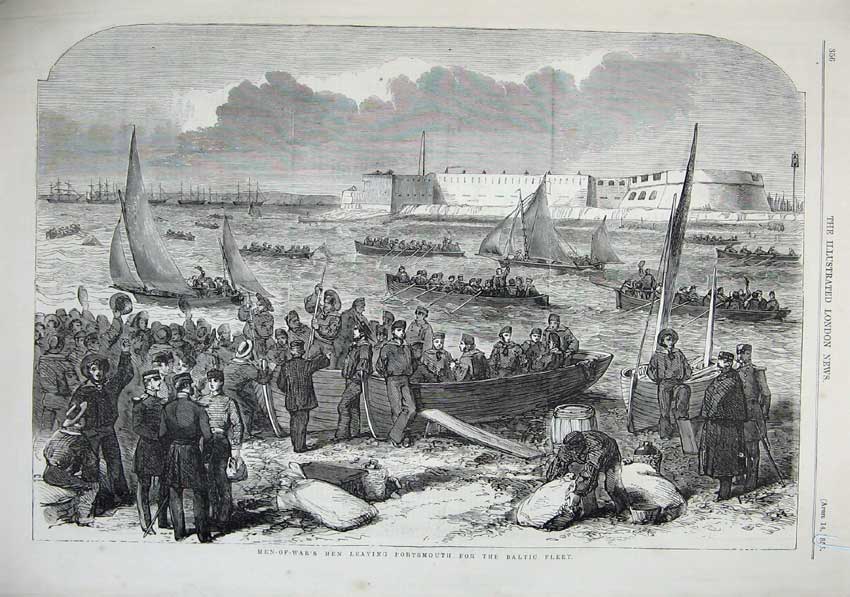 Antique Print *0180 1855 Women Hard Ship Portsea Baltic Fleet Man War Art 19th