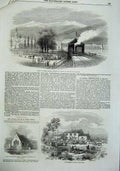 Antique Print *0183 1855Geneva Railway Lausanne Church Viaduct River Train