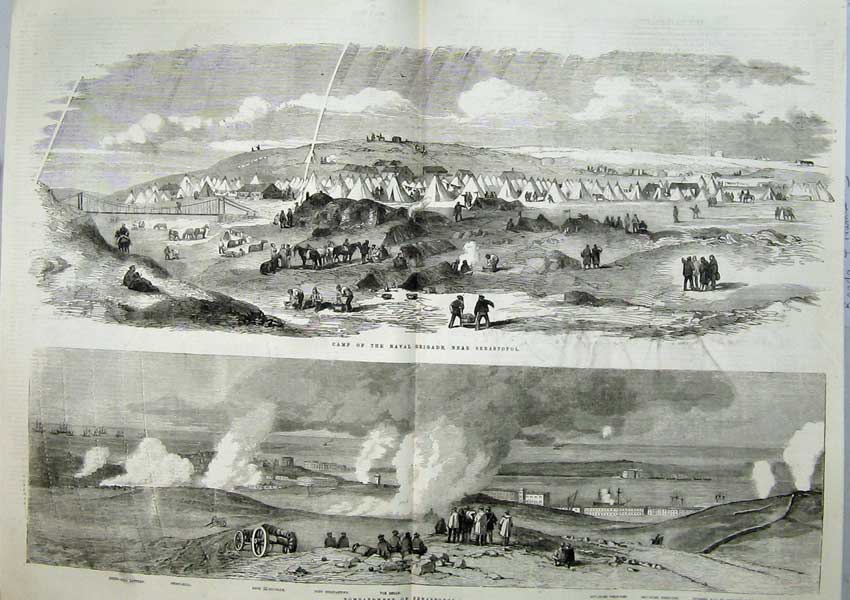 Old Antique Print 1855 Camp Naval Brigade Sebastopol War Trenches Battle 19th