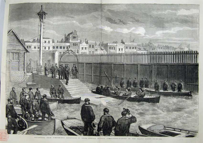 Old Antique Print 1855 Portsmouth Dockyard Admiral Dundas Baltic Fleet 19th