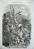 Old Antique Print 1856 Christmas Characters Children People Trees Bible 19th