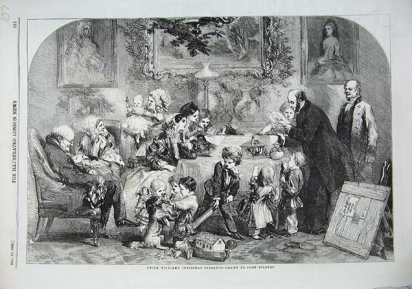 Old Antique Print 1856 Uncle Williams Christmas Presents Children Gilbert 19th