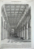 Original Old Antique Print 1856 Interior At Albans Abbey Church Nave Cathedral