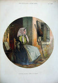 Original Old Antique Print Colour 1856 Boulogne Fish Girl France Chair House