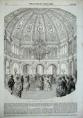 Original Old Antique Print 1856 State Ball Hall Vladimir Men Women Dancing 19th