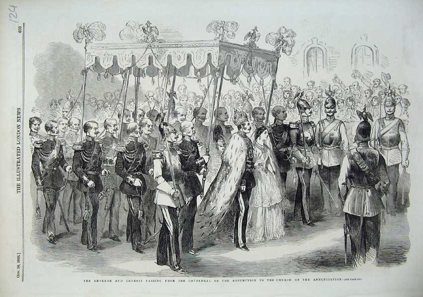 Old Antique Print 1856 Emperor Cathedral Assumption Church Annunciation 19th
