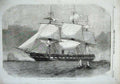 Original Old Antique Print 1856 America Steam Frigate Ship Merrimac Sailing