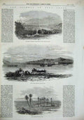 Original Old Antique Print Isthmus Suez Canal 1856 Lake Timshah Oasis Pelusium