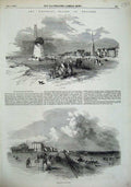 Old Antique Print 1856 England View Lytham Windmill Southport Lancashire 19th